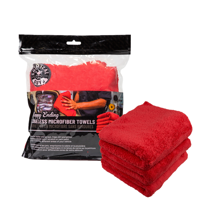 Happy Ending Edgeless Microfiber Towel, Red 16"X16" (3 Pack)