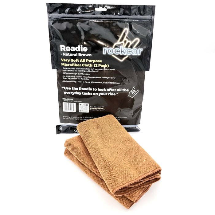 Roadie Soft All Purpose Microfibre Cloth - Natural Brown (2 Pack)